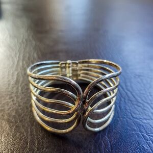 Gold Tone Multi Strand Hinged Cuff Bracelet Wide Statement Boho Vintage Style